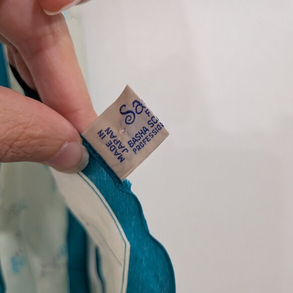 Sacha 100% Silk Floral Long Scarf Teal Cream VINTAGE - Picture 4 of 4